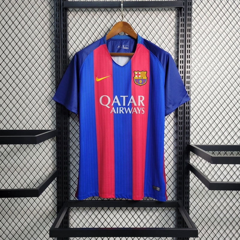 Camisa Barcelona Home Retrô 16/17 - Vermelha e Azul