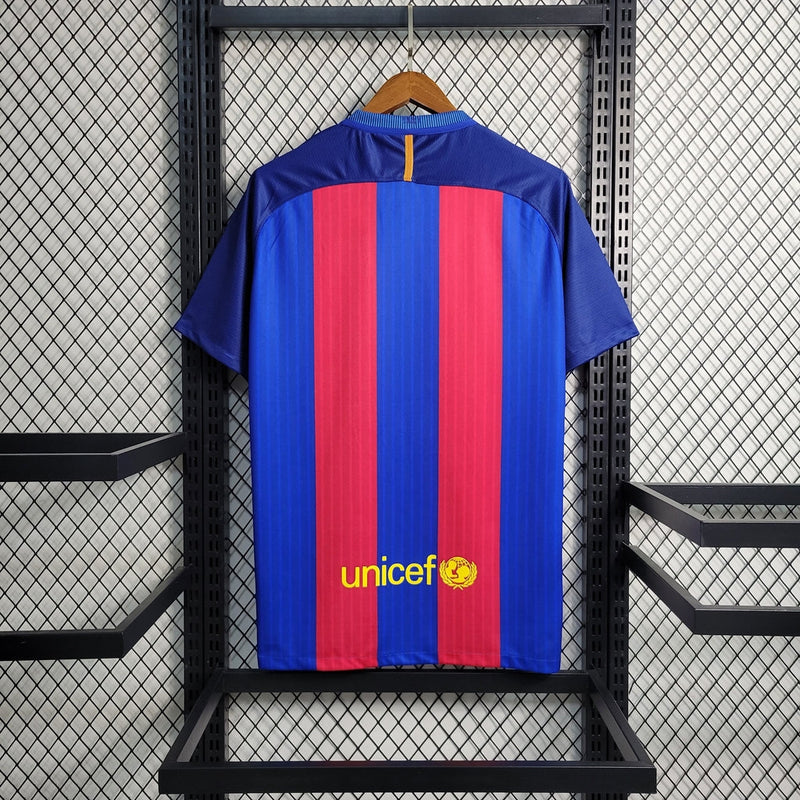 Camisa Barcelona Home Retro 16/17 - Vermelha e Azul 