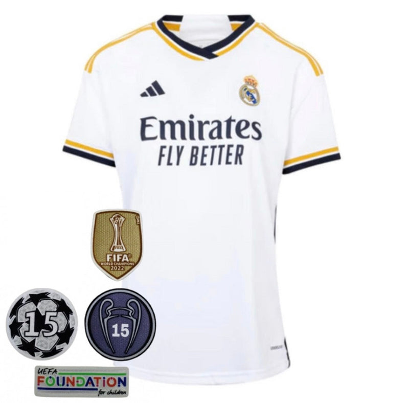 Camisola Real Madrid Inicio - COM TODOS INSIGNIAS CAMPEONES 2023/24 